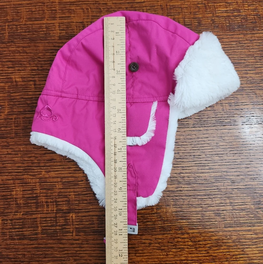 3/$25 Trapper Girl Winter Hat Medium Size Pink Quilted Ear Flaps White Sherpa